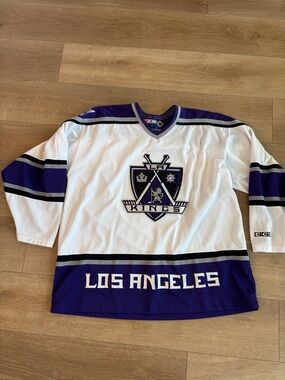 CCM Los Angeles Kings White and Purple Hockey Jersey